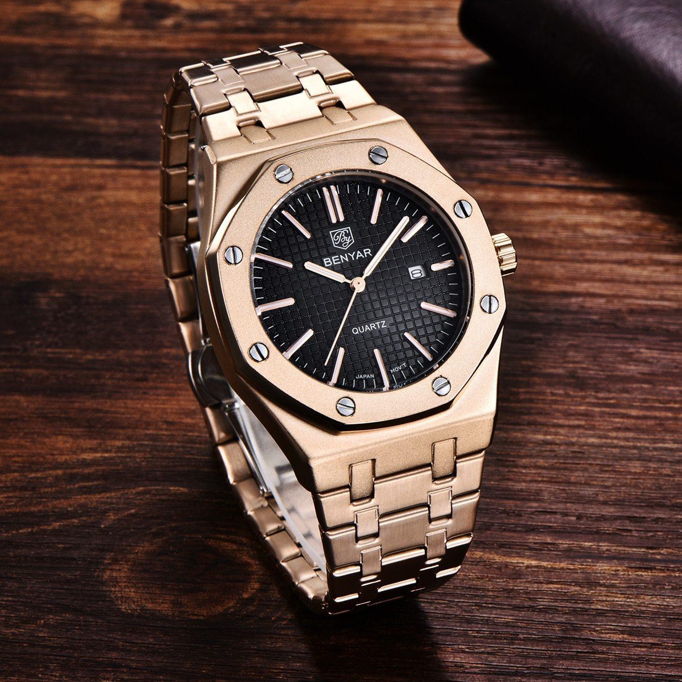 Montre de mode pour hommes Montre de luxe pour hommes en acier inoxydable Montre à quartz analogique Étanche Sport Militaire