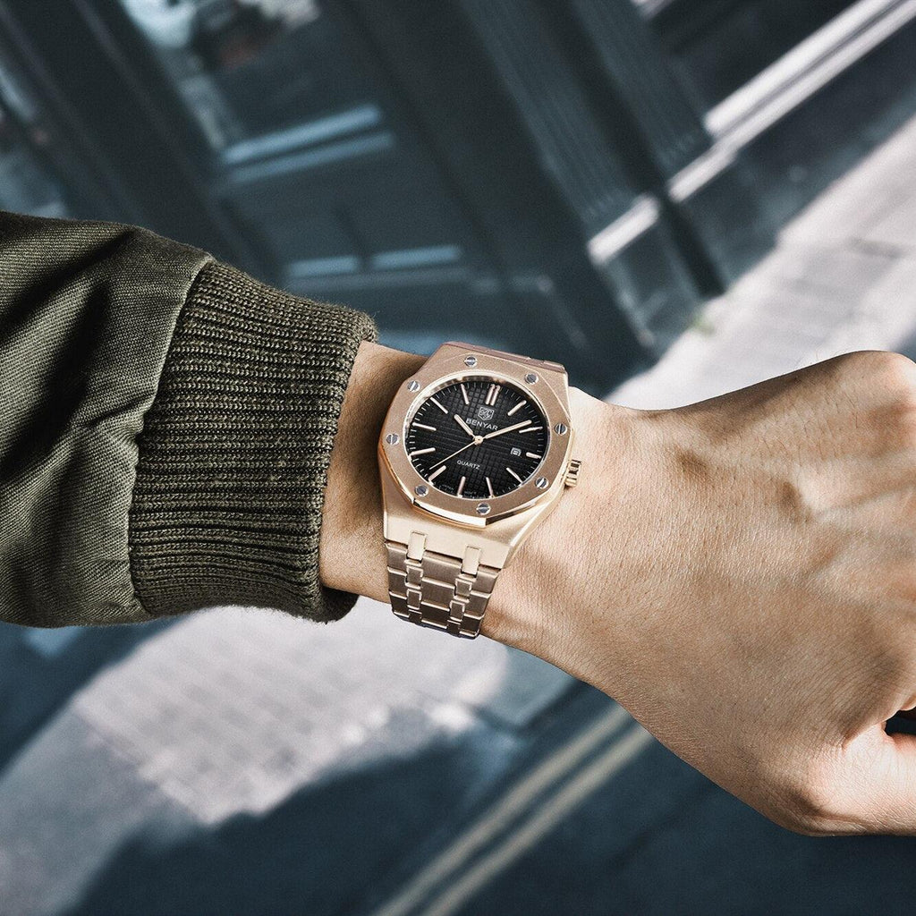 Montre de mode pour hommes Montre de luxe pour hommes en acier inoxydable Montre à quartz analogique Étanche Sport Militaire