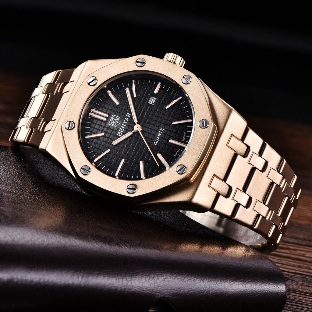 Montre de mode pour hommes Montre de luxe pour hommes en acier inoxydable Montre à quartz analogique Étanche Sport Militaire