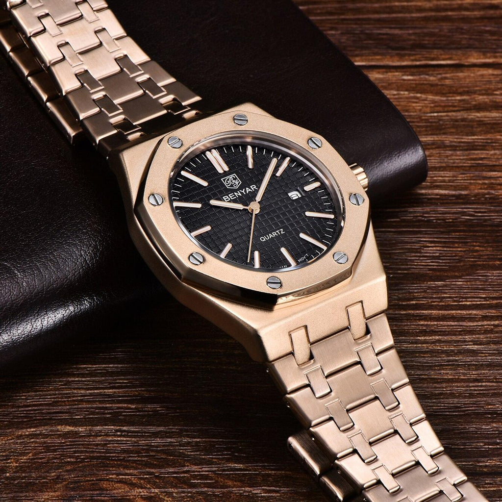 Montre de mode pour hommes Montre de luxe pour hommes en acier inoxydable Montre à quartz analogique Étanche Sport Militaire