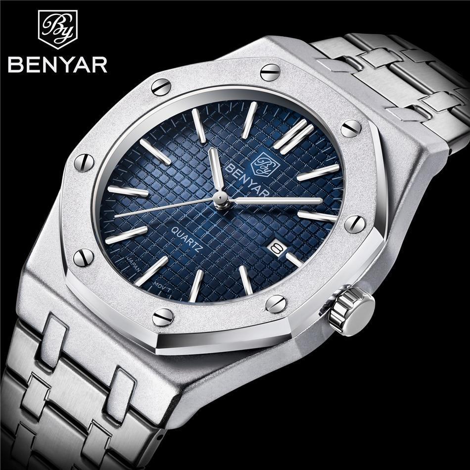Montre de mode pour hommes Montre de luxe pour hommes en acier inoxydable Montre à quartz analogique Étanche Sport Militaire