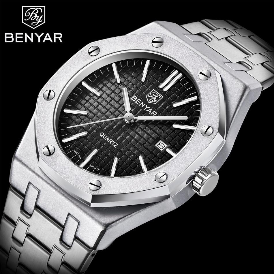 Montre de mode pour hommes Montre de luxe pour hommes en acier inoxydable Montre à quartz analogique Étanche Sport Militaire