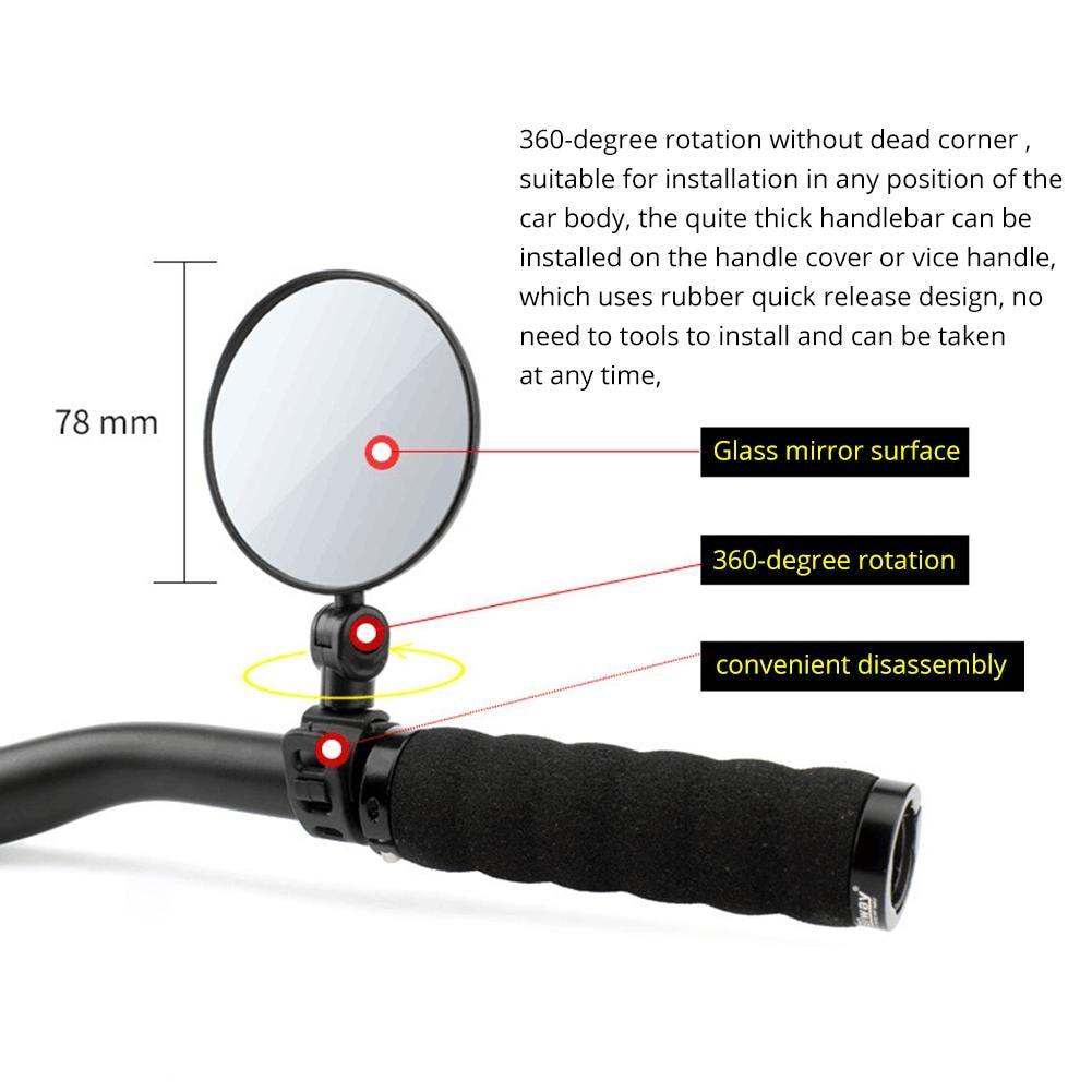 Rétroviseurs de vélo ronds pour guidon, rétroviseurs arrière de cyclisme en silicone avec miroir convexe grand angle, rétroviseurs de sécurité réglables et rotatifs pour VTT et vélo de route
