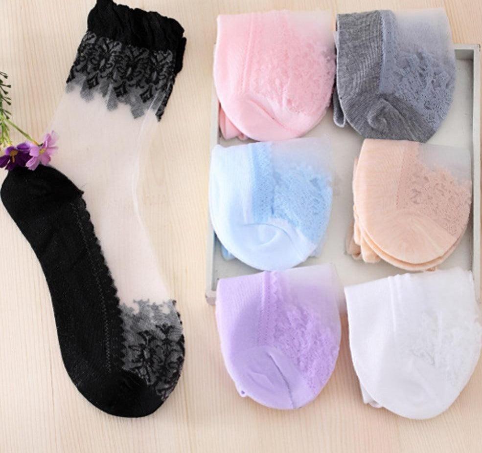 Chaussettes d'été en dentelle brodée de soie transparente en verre cristal extensibles pour femmes, respirantes et transparentes, chaussettes de cheville pour femmes