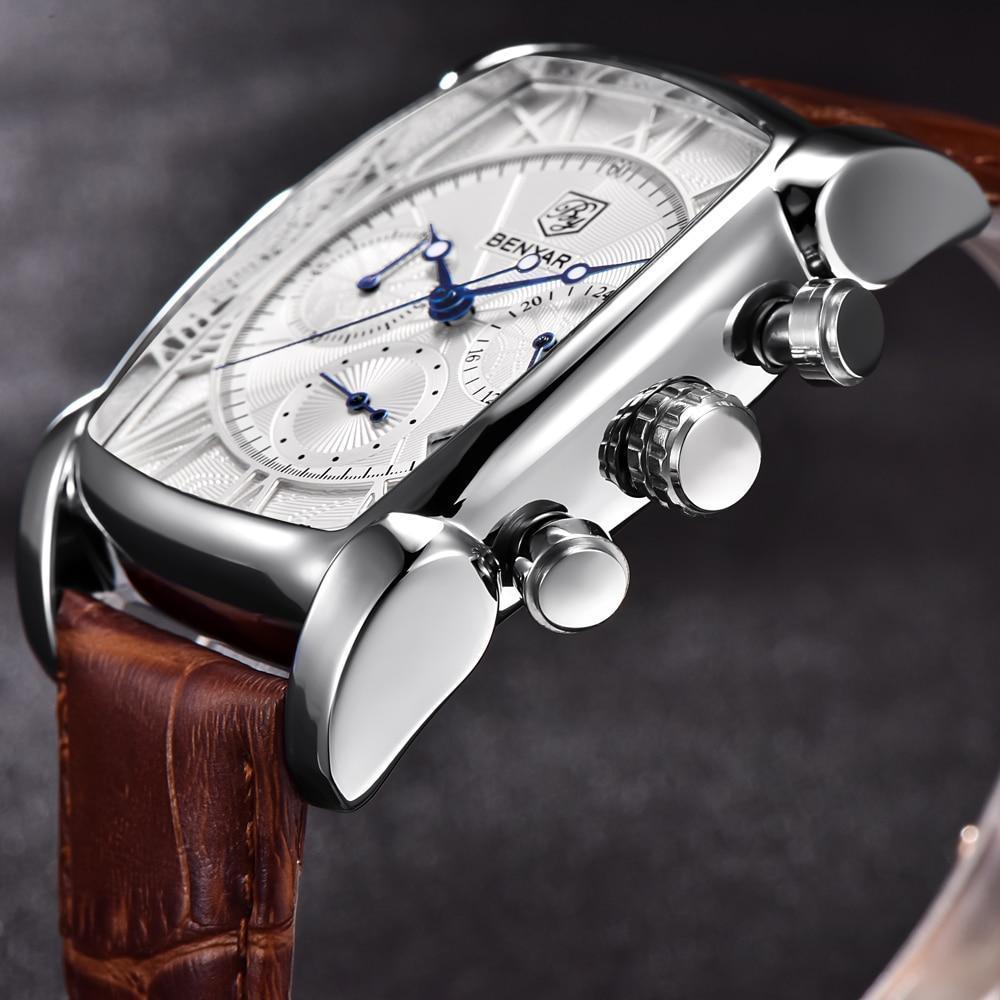 Montre-bracelet analogique pour homme, étanche, design vintage, étui rectangulaire classique, bracelet en cuir, montre de luxe, style professionnel décontracté