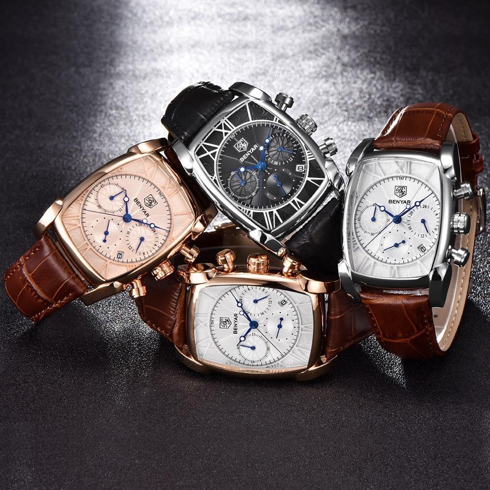 Montre-bracelet analogique pour homme, étanche, design vintage, étui rectangulaire classique, bracelet en cuir, montre de luxe, style professionnel décontracté