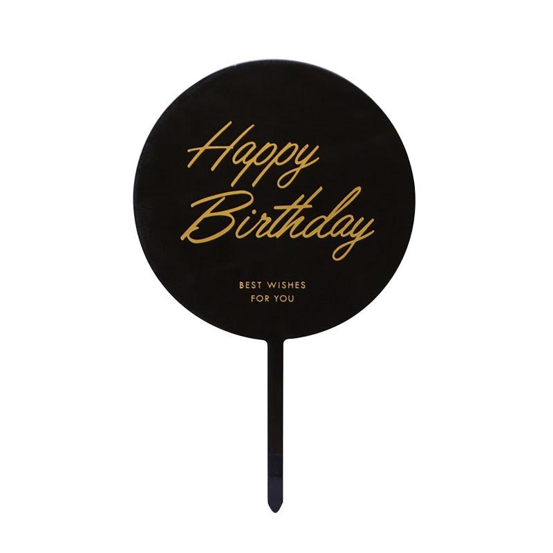 1pcs Décoration de gâteau d'anniversaire en métal Joyeux Anniversaire, Décoration de gâteau en métal et acrylique avec grappe de fleurs artificielles roses pour décoration de fête prénatale, d'anniversaire et de pâtisserie.