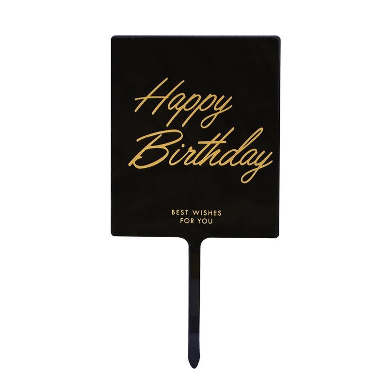 1pcs Décoration de gâteau d'anniversaire en métal Joyeux Anniversaire, Décoration de gâteau en métal et acrylique avec grappe de fleurs artificielles roses pour décoration de fête prénatale, d'anniversaire et de pâtisserie.