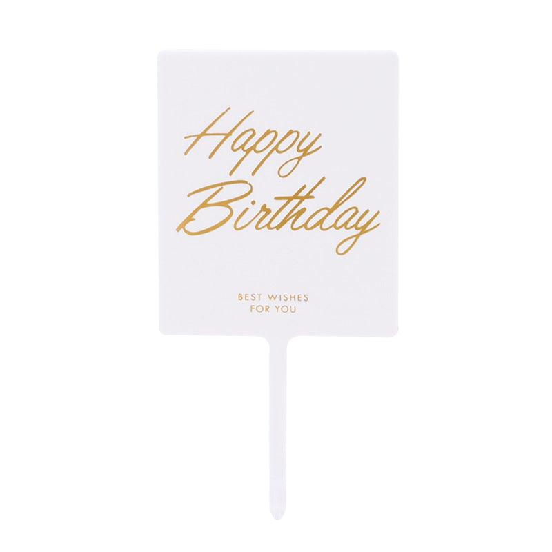 1pcs Décoration de gâteau d'anniversaire en métal Joyeux Anniversaire, Décoration de gâteau en métal et acrylique avec grappe de fleurs artificielles roses pour décoration de fête prénatale, d'anniversaire et de pâtisserie.