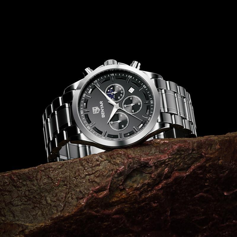 Montre Chronographe Homme Élégante Montre Sport Quartz Mouvement Luxe Analogique Mode Affaires Étanche