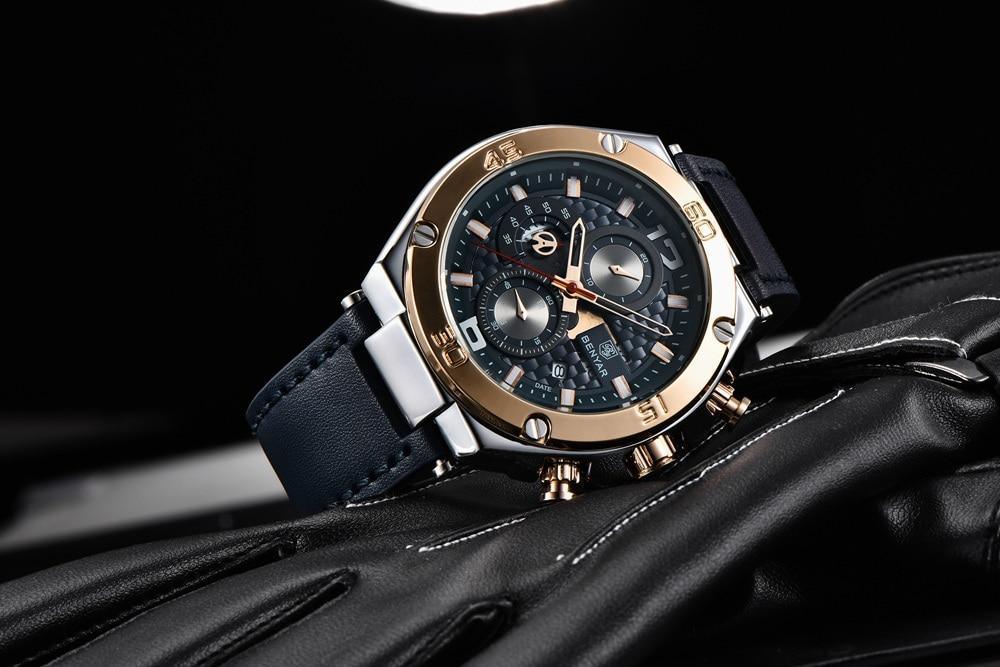 Montre-bracelet homme de luxe multifonction 2021, à quartz, avec bracelet en cuir véritable, chronographe sportif étanche