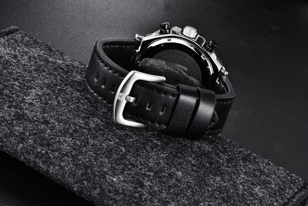 Montre-bracelet homme de luxe multifonction 2021, à quartz, avec bracelet en cuir véritable, chronographe sportif étanche