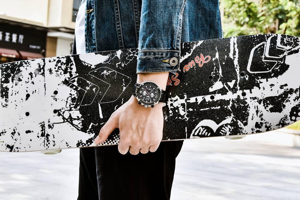 Montre-bracelet homme de luxe multifonction 2021, à quartz, avec bracelet en cuir véritable, chronographe sportif étanche