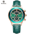 Montres de luxe vertes pour femmes, mouvement à quartz, bracelet en cuir à la mode, étanches, multifonctionnelles, pour femmes