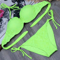 Ensemble de bikinis solides à lanières, maillot de bain push-up blanc, maillot de bain pour femme, bas de bikini côtelé à nouer, maillot de bain string ajustable à lacets pour femme