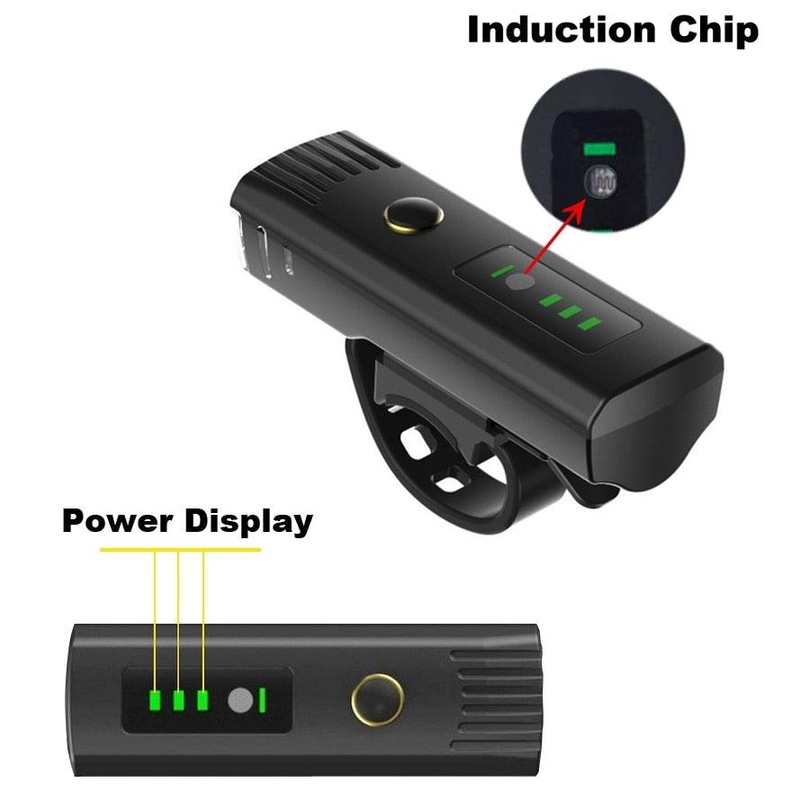 Jeu de lumières avant de vélo à induction intelligente, feu arrière rechargeable par USB, phare LED, lampe de vélo, feu avant et arrière rechargeable, étanche, ensemble de feux de vélo intelligents pour vélo