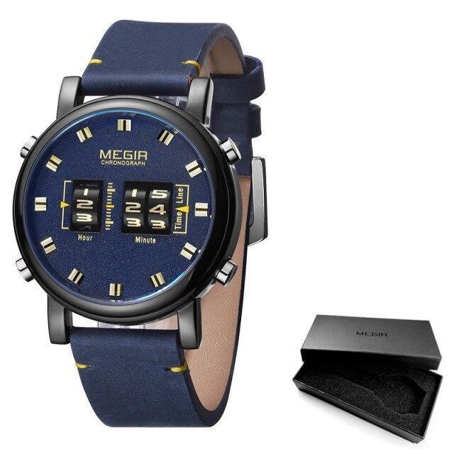 Nouvelles Montres Sport Militaires Luxe Bracelet en Cuir Marron Montre-Bracelet à Quartz Montre à Rouleau Élégante pour Hommes