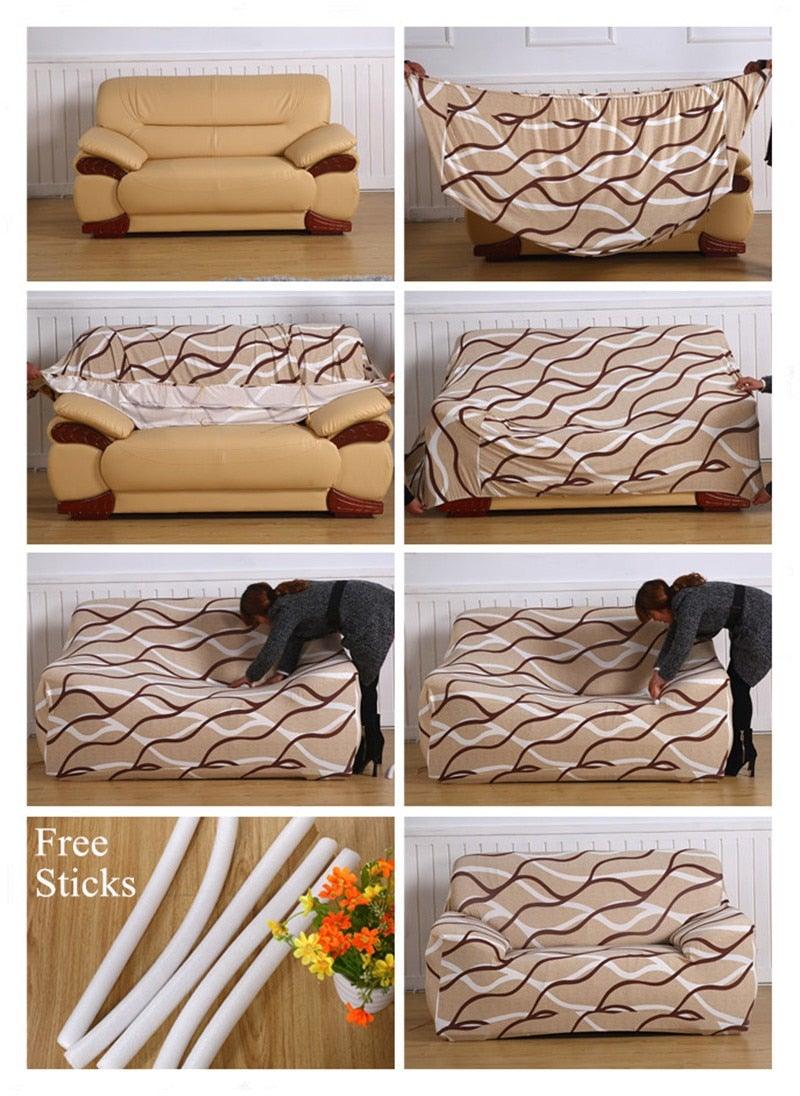 Housses de canapé élastiques pour salon, housses extensibles pour canapé d'angle en forme de L, housses de fauteuil 1/2/3/4 places, housses de protection élastiques élégantes imprimées pour canapé d'angle, protecteur de meubles pour salon