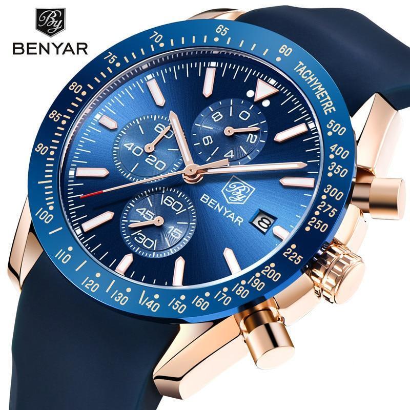 Montre homme bleue 2021 Montre de luxe design Montres bracelet en silicone Montres-bracelets pour homme Chronographe rond pour homme