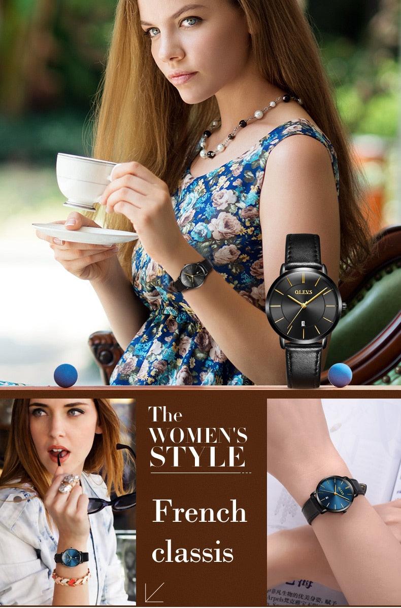 Montre Couple Populaire Décontractée à Quartz Femme Homme Montre Horloge Garçons Filles Ultra Mince Bracelet en Cuir Montre-bracelet Minimaliste Analogique Quartz Ultra Mince Montres Bracelet en Cuir Mode Décontractée Date Montre Étanche