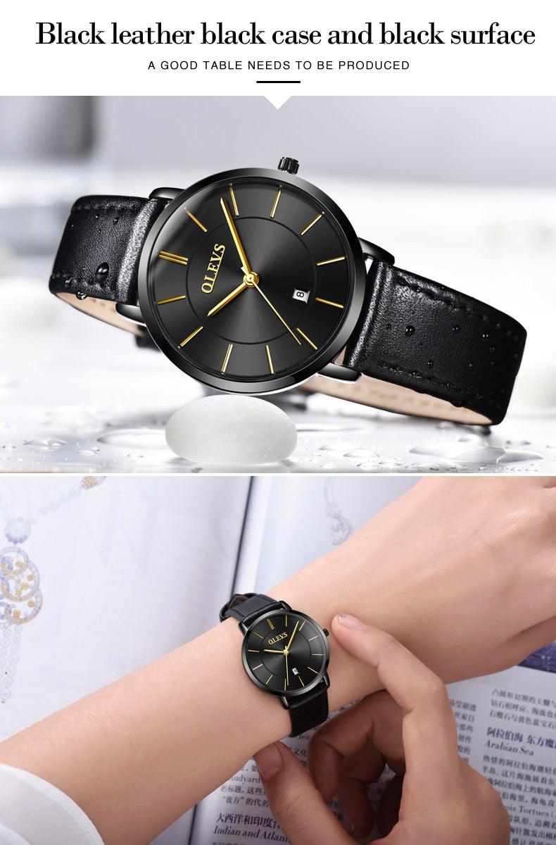 Montre Couple Populaire Décontractée à Quartz Femme Homme Montre Horloge Garçons Filles Ultra Mince Bracelet en Cuir Montre-bracelet Minimaliste Analogique Quartz Ultra Mince Montres Bracelet en Cuir Mode Décontractée Date Montre Étanche