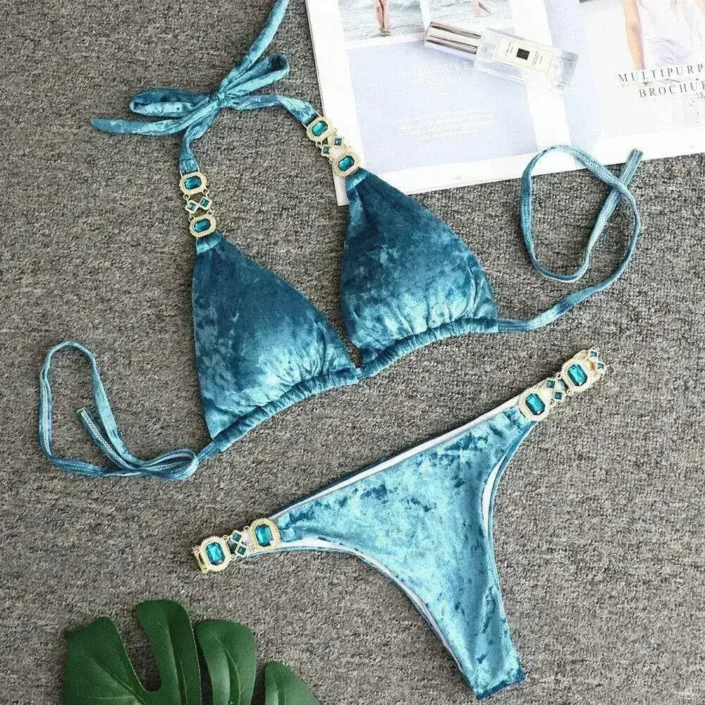 Maillots de bain sexy d'été pour femmes, ensembles bikini, velours, push-up