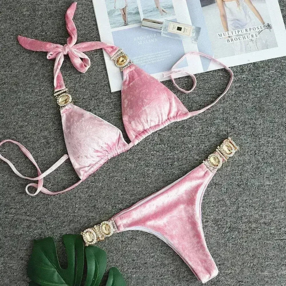 Maillots de bain sexy d'été pour femmes, ensembles bikini, velours, push-up