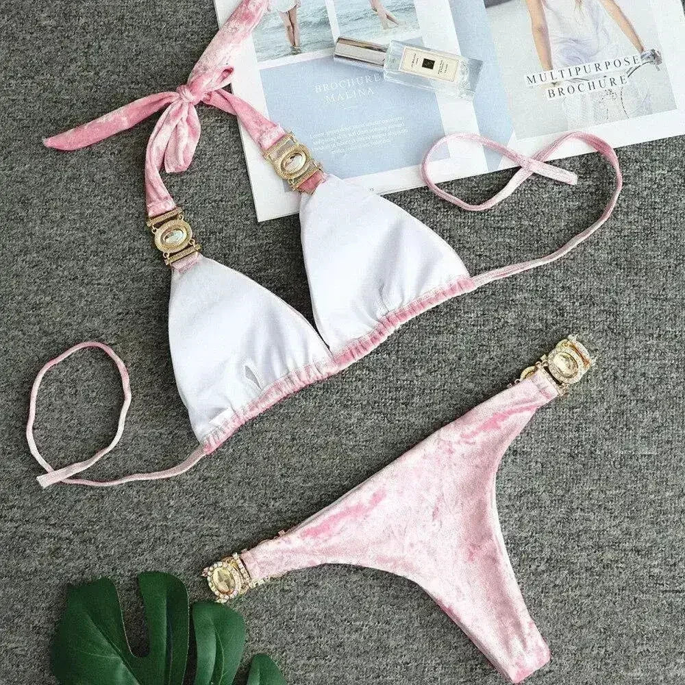 Maillots de bain sexy d'été pour femmes, ensembles bikini, velours, push-up