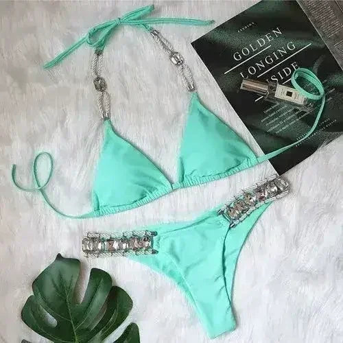 Bikini Sexy push-up Maillot de bain femme cristal Maillot de bain dos nu femme Nœud