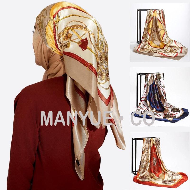 Foulards en soie carrés longs et doux de luxe, foulard léger et élégant en satin de soie douce, écharpe hijab, châles en soie soyeux pour femmes, bandeau pour cheveux, 90*90cm
