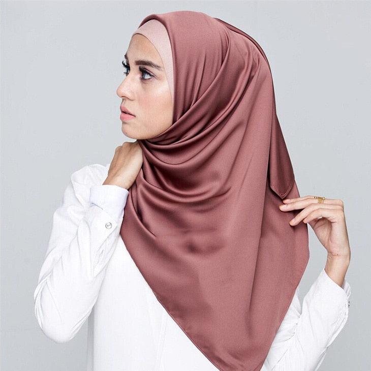 Foulards en soie carrés longs et doux de luxe, foulard léger et élégant en satin de soie douce, écharpe hijab, châles en soie soyeux pour femmes, bandeau pour cheveux, 90*90cm