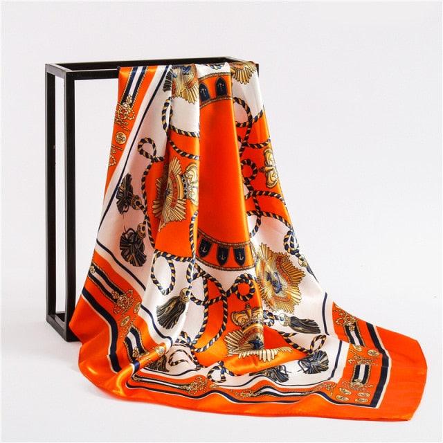 Foulards en soie carrés longs et doux de luxe, foulard léger et élégant en satin de soie douce, écharpe hijab, châles en soie soyeux pour femmes, bandeau pour cheveux, 90*90cm