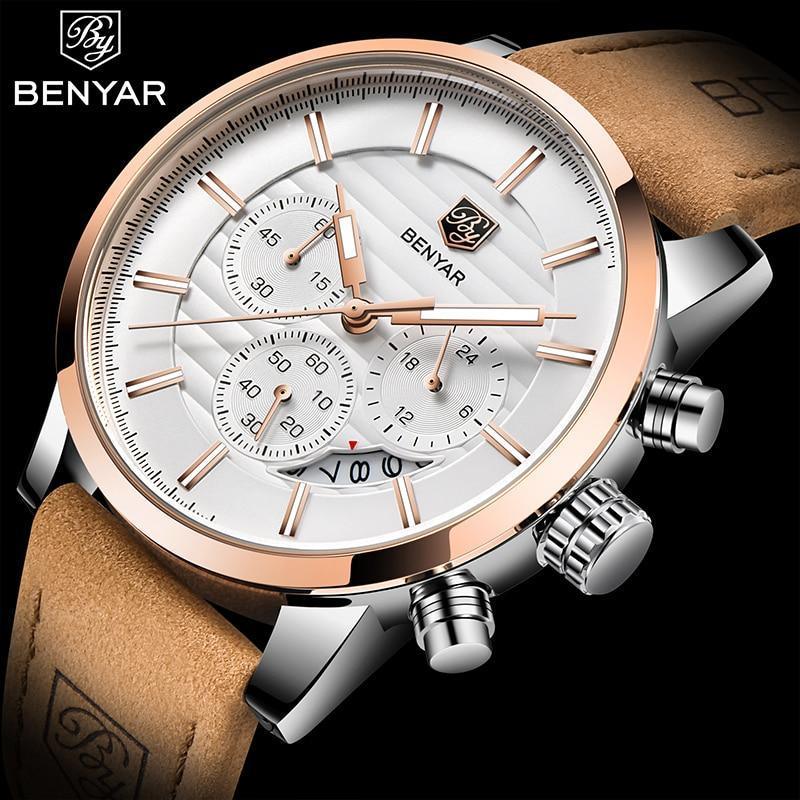 Nouvelles Montres de Luxe pour Hommes Chronographe Sport Montres Étanche Décontracté Sport Bracelet en Cuir Quartz Montre-Bracelet Homme