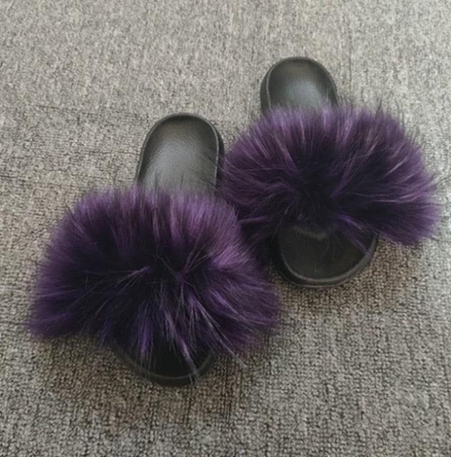 Pantoufles d'été pour femmes en fourrure de renard, sandales décontractées, tongs tendance, sandales plates et légères, sandales moelleuses pour l'intérieur et l'extérieur