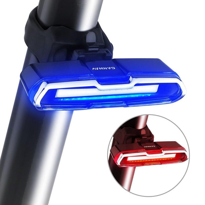 Feu arrière de vélo ultra lumineux Feu de vélo rechargeable par USB LED Feu arrière de vélo 5 modes Phares avec lumière de vélo ultra lumineuse rouge + bleue Feu arrière de vélo rechargeable par USB LED Feu de casque étanche