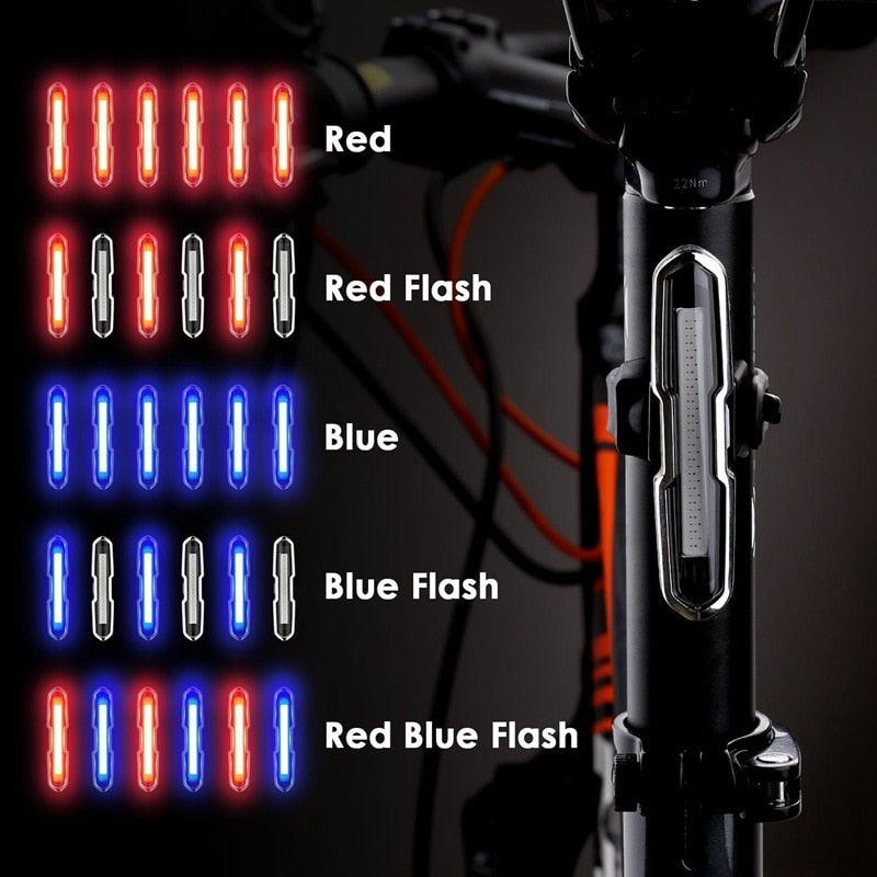 Feu arrière de vélo ultra lumineux Feu de vélo rechargeable par USB LED Feu arrière de vélo 5 modes Phares avec lumière de vélo ultra lumineuse rouge + bleue Feu arrière de vélo rechargeable par USB LED Feu de casque étanche