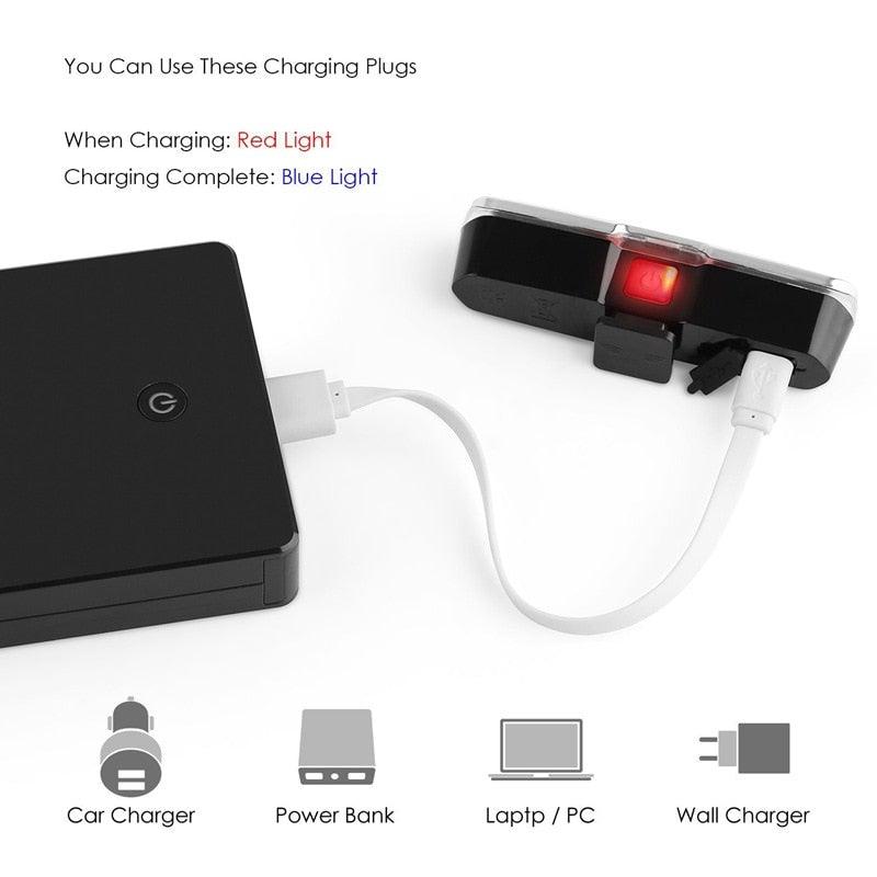 Feu arrière de vélo ultra lumineux Feu de vélo rechargeable par USB LED Feu arrière de vélo 5 modes Phares avec lumière de vélo ultra lumineuse rouge + bleue Feu arrière de vélo rechargeable par USB LED Feu de casque étanche