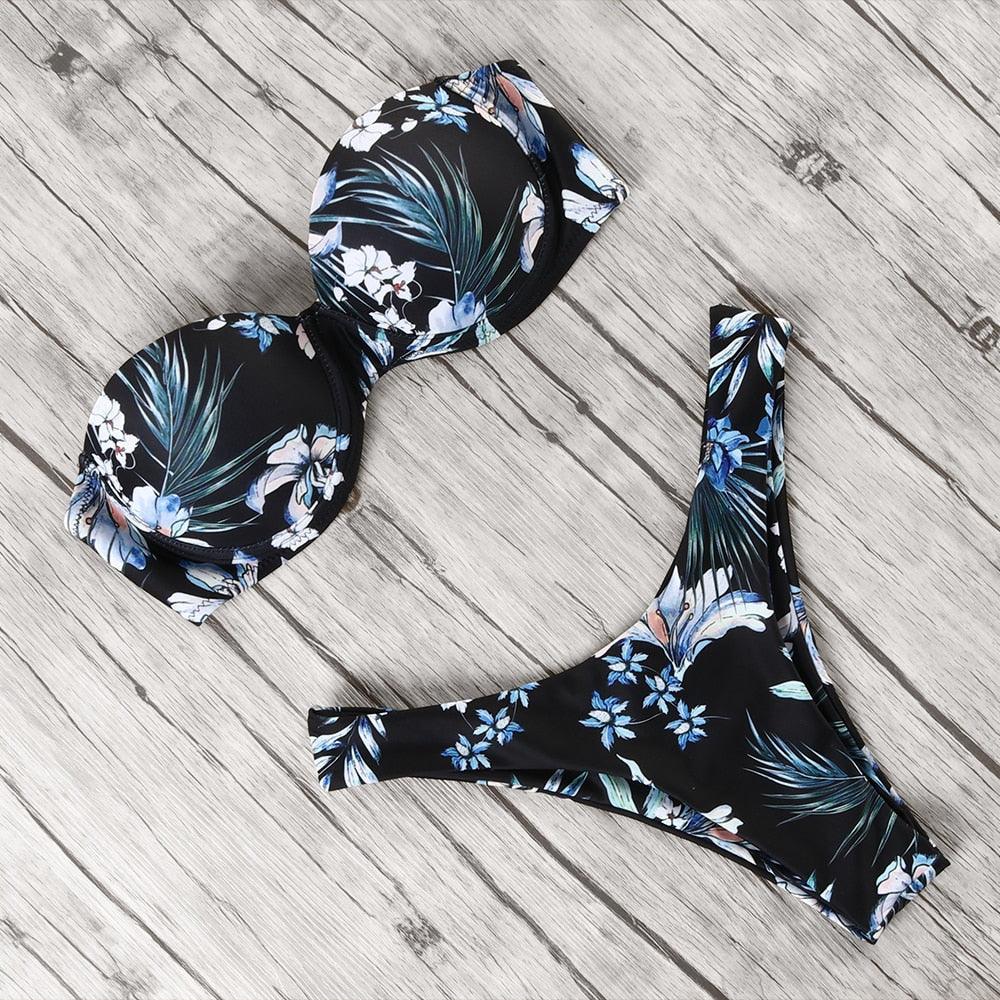 Maillot de bain bikini léopard imprimé animal push-up pour femmes, ensemble bikini, maillot de bain bandeau de plage, maillot de bain pour femmes, ensembles bikini deux pièces décontractés à imprimé léopard, taille haute, triangle