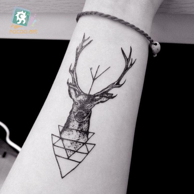 Autocollants temporaires imperméables de luxe Tête de cerf Tatouage moderne et coloré pour femmes et hommes