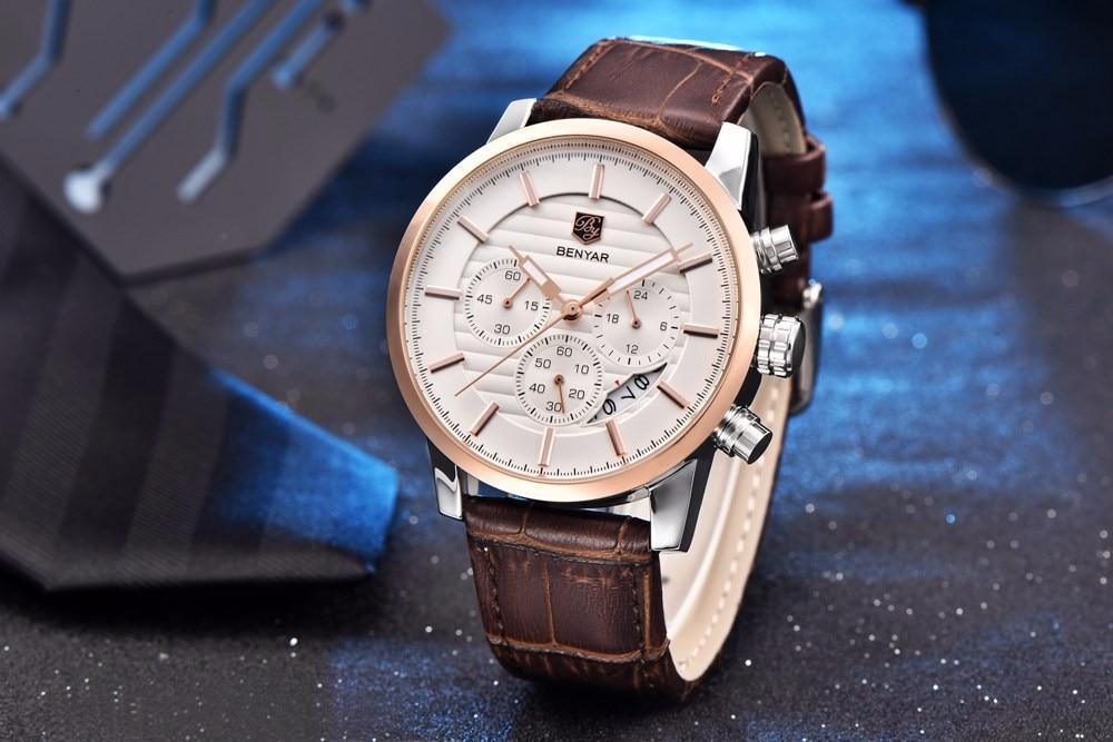 Nouvelles Montres de Luxe pour Hommes Chronographe Sport Montres Étanche Décontracté Sport Bracelet en Cuir Quartz Montre-Bracelet Homme