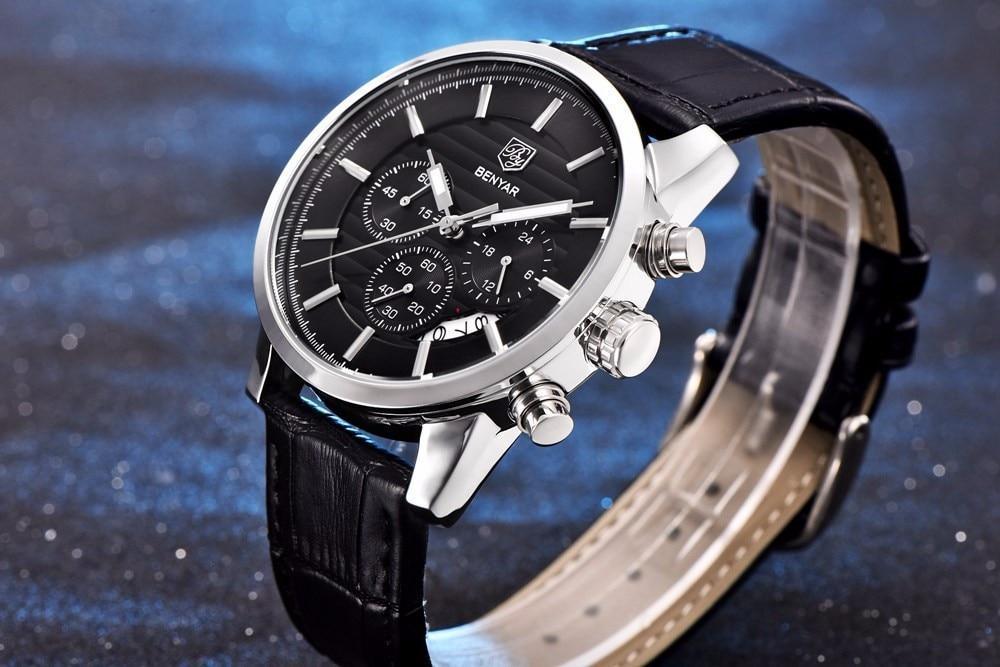 Nouvelles Montres de Luxe pour Hommes Chronographe Sport Montres Étanche Décontracté Sport Bracelet en Cuir Quartz Montre-Bracelet Homme