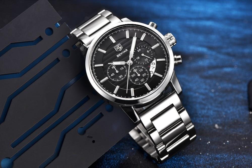 Nouvelles Montres de Luxe pour Hommes Chronographe Sport Montres Étanche Décontracté Sport Bracelet en Cuir Quartz Montre-Bracelet Homme