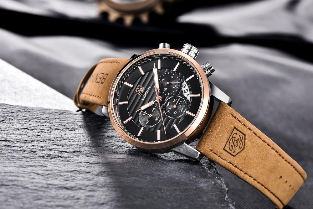 Nouvelles Montres de Luxe pour Hommes Chronographe Sport Montres Étanche Décontracté Sport Bracelet en Cuir Quartz Montre-Bracelet Homme