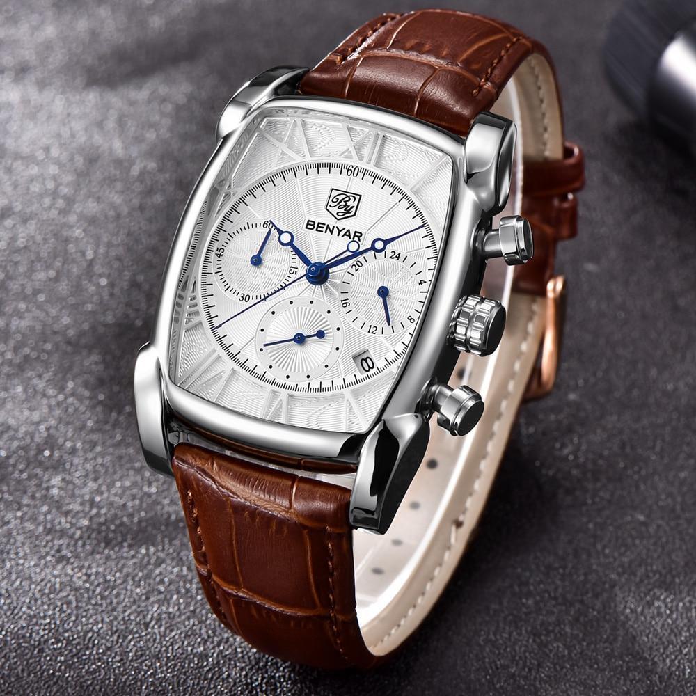 Montre de luxe pour homme, bracelet en cuir marron décontracté, étanche, classique, rectangulaire, carrée