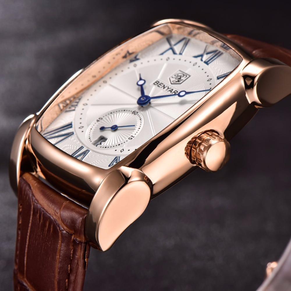 Montre de luxe pour homme, bracelet en cuir marron décontracté, étanche, classique, rectangulaire, carrée
