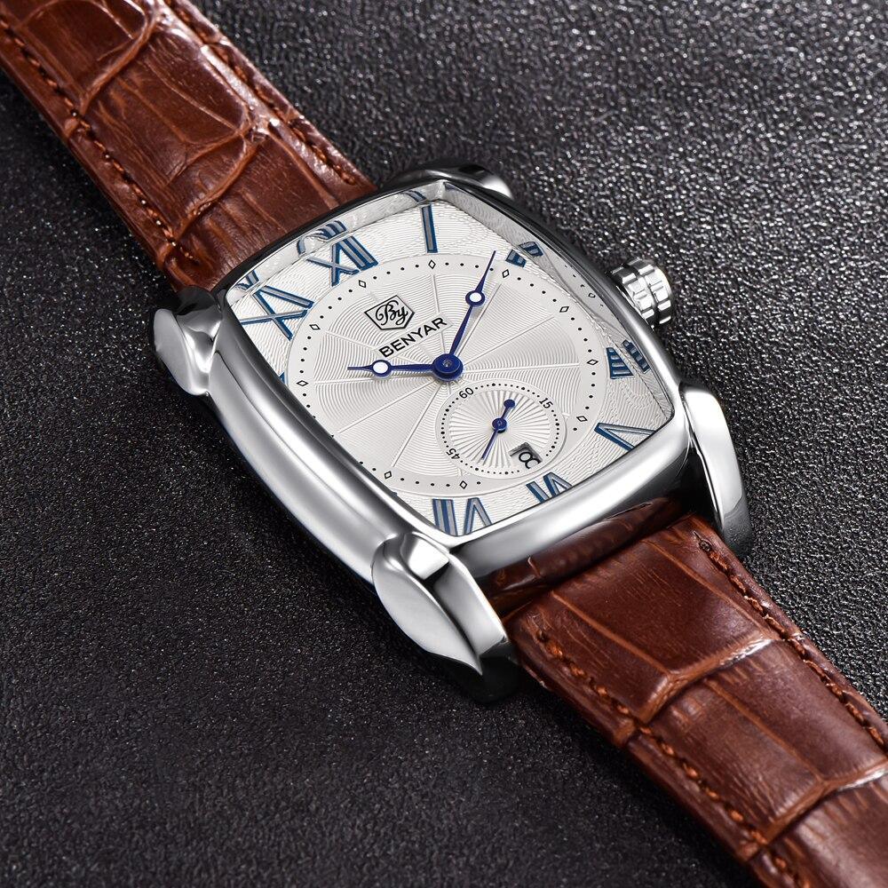 Montre de luxe pour homme, bracelet en cuir marron décontracté, étanche, classique, rectangulaire, carrée