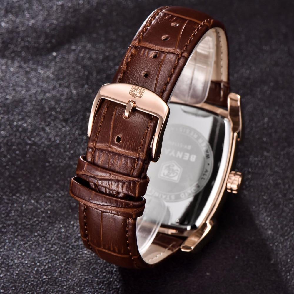 Montre de luxe pour homme, bracelet en cuir marron décontracté, étanche, classique, rectangulaire, carrée
