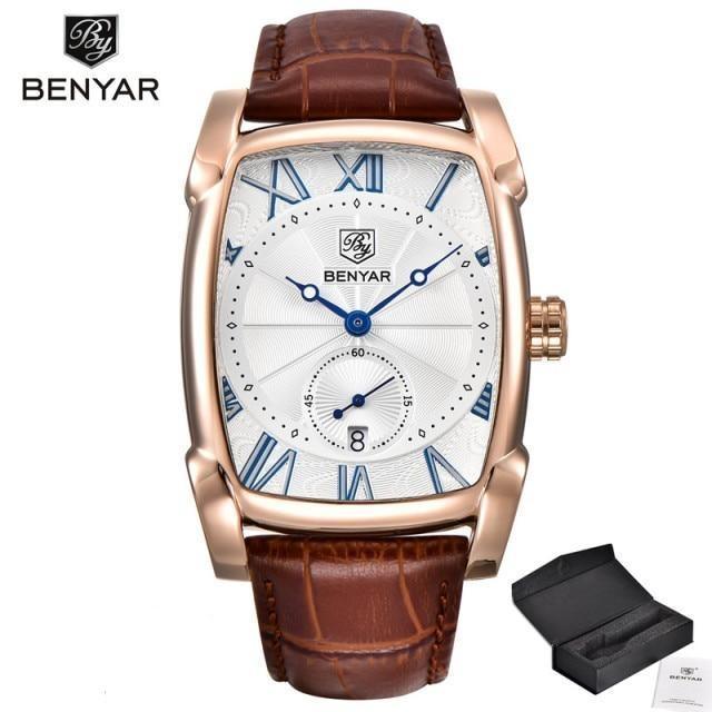 Montre de luxe pour homme, bracelet en cuir marron décontracté, étanche, classique, rectangulaire, carrée