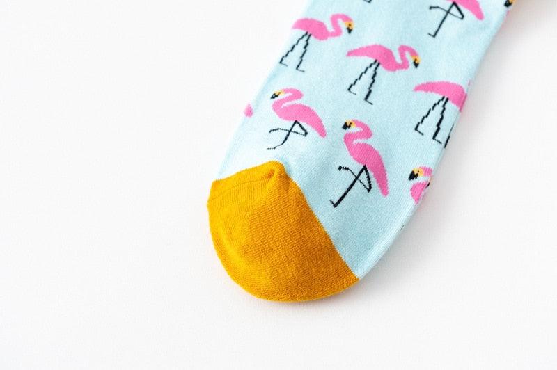 Nouvelle mode en pur coton doux, motif animaux de dessin animé, chaussettes décontractées, flamant rose cœur amoureux, chaussettes courtes et mignonnes pour femmes et hommes