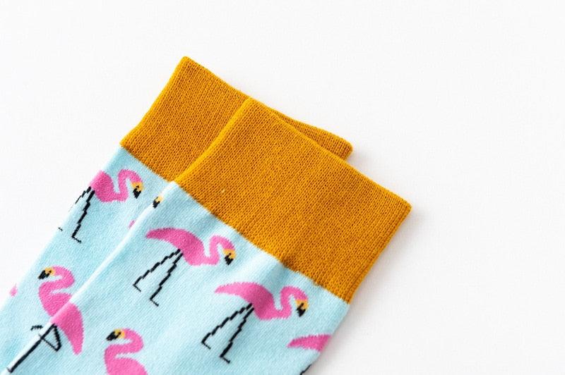 Nouvelle mode en pur coton doux, motif animaux de dessin animé, chaussettes décontractées, flamant rose cœur amoureux, chaussettes courtes et mignonnes pour femmes et hommes
